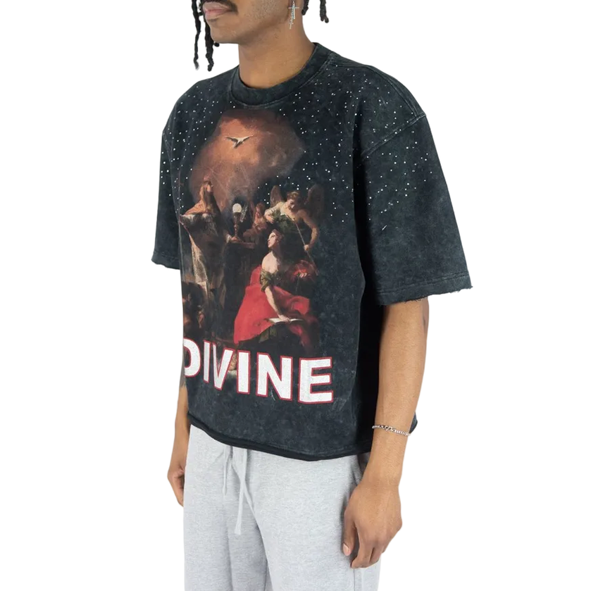 REBEL MINDS DIVINE RHINESTONE CROPPED TEE