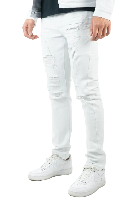 REBEL MINDS RIPPED TWILL JEANS