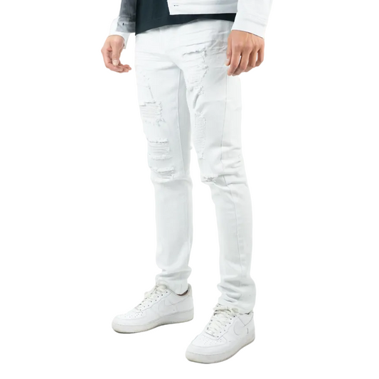 REBEL MINDS RIPPED TWILL JEANS by Rebel Minds