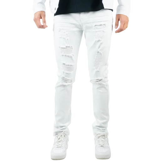 REBEL MINDS RIPPED TWILL JEANS by Rebel Minds