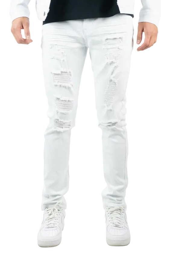 REBEL MINDS RIPPED TWILL JEANS