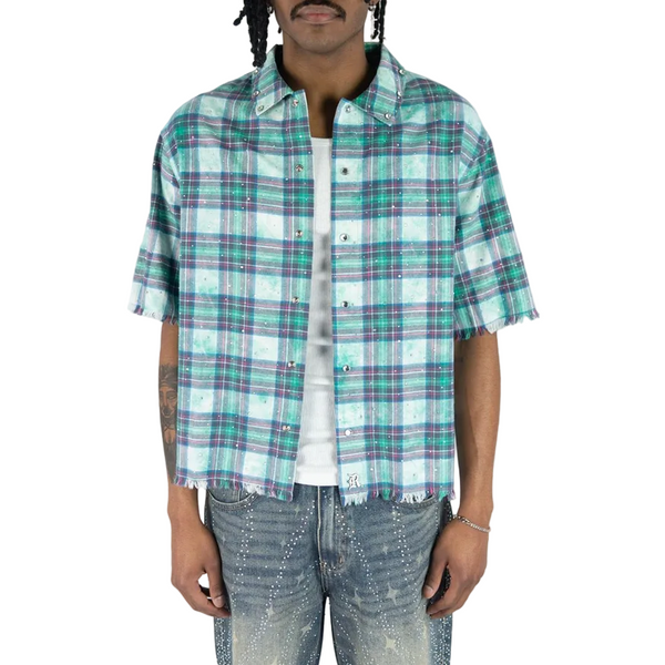 R3BEL PLAID RHINESTONE SHIRT