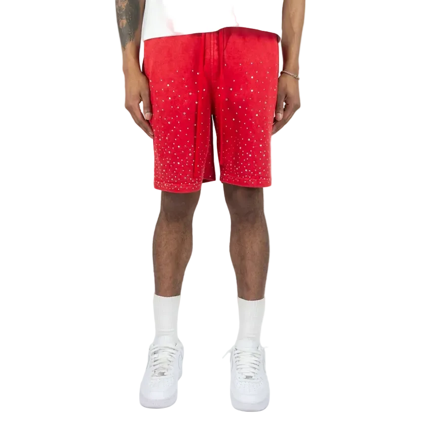 REBEL MINDS WASHED GALAXY RHINESTONE SHORTS by Rebel Minds