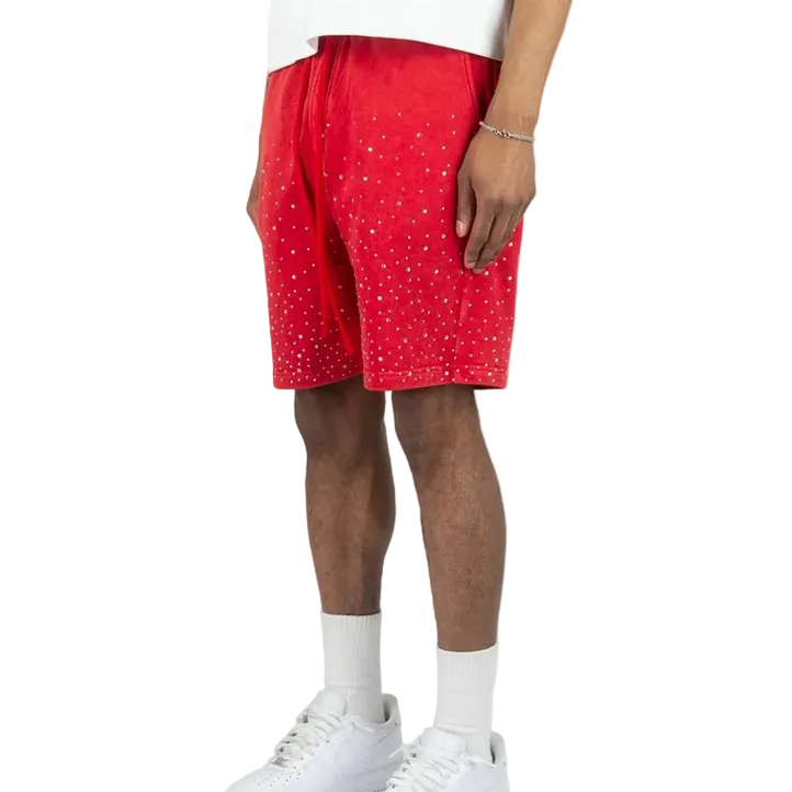 REBEL MINDS WASHED GALAXY RHINESTONE SHORTS by Rebel Minds