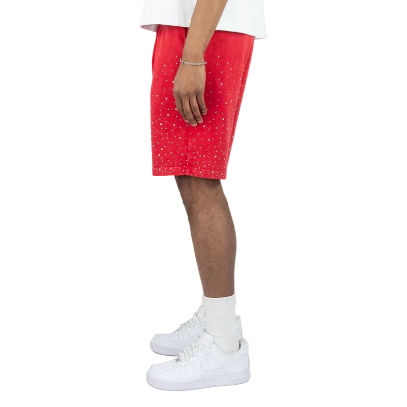 REBEL MINDS WASHED GALAXY RHINESTONE SHORTS by Rebel Minds