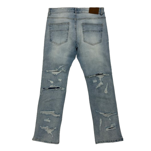 BLACK LIGHT RIPPED AND RHINESTONES STRAIGHT FIT JEANS by Black Light