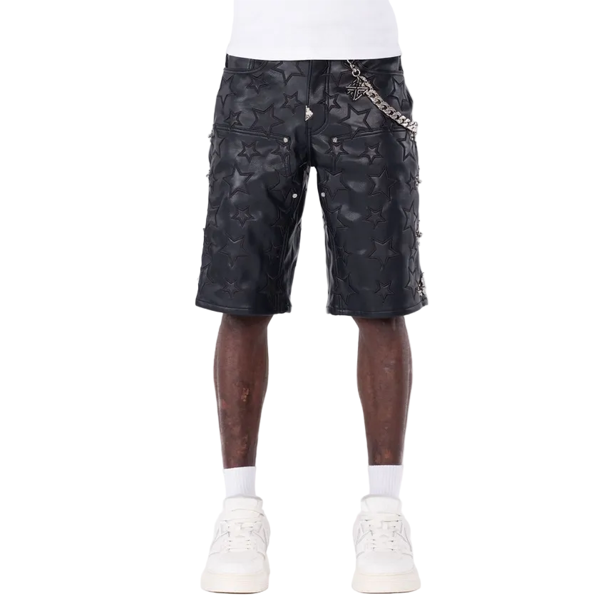 GUAPI Obsidian Black Stars Leather Shorts by GUAPI