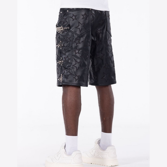 GUAPI Obsidian Black Stars Leather Shorts by GUAPI