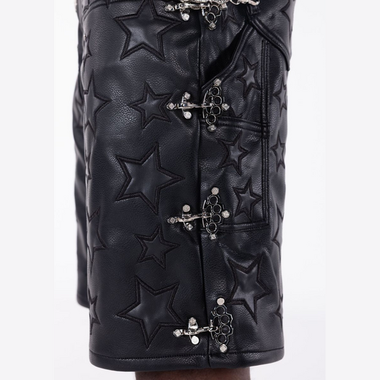GUAPI Obsidian Black Stars Leather Shorts by GUAPI
