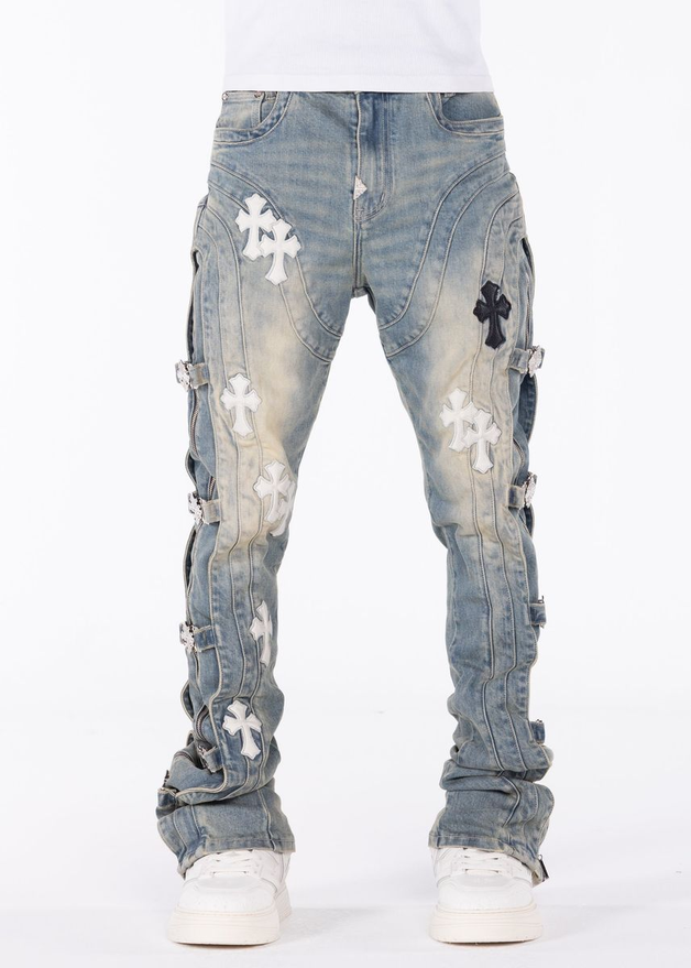 GUAPI Vintage Blue Cross Buckle Denim by GUAPI