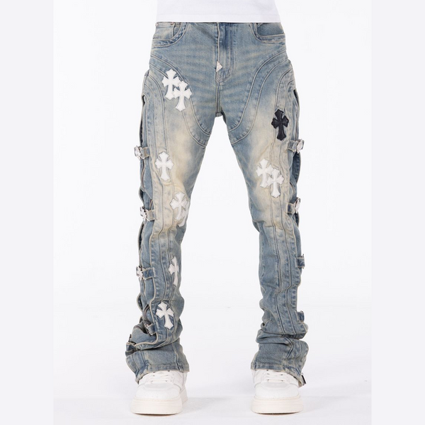 GUAPI Vintage Blue Cross Buckle Denim by GUAPI