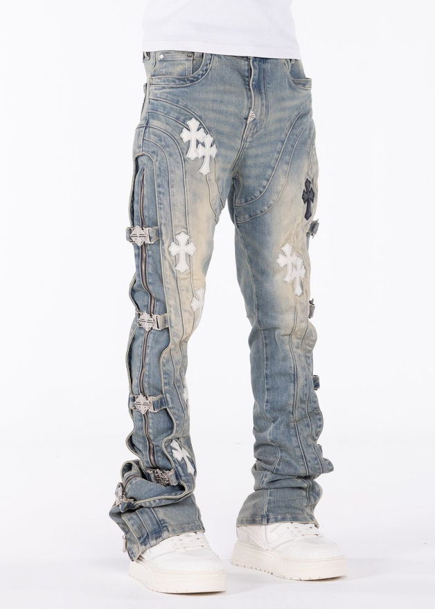 GUAPI Vintage Blue Cross Buckle Denim by GUAPI