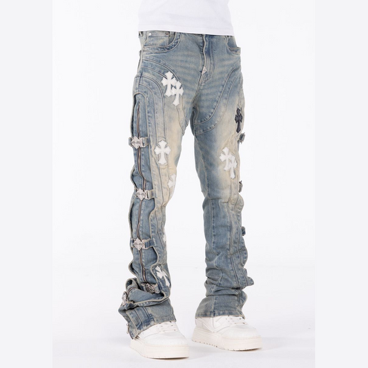 GUAPI Vintage Blue Cross Buckle Denim by GUAPI