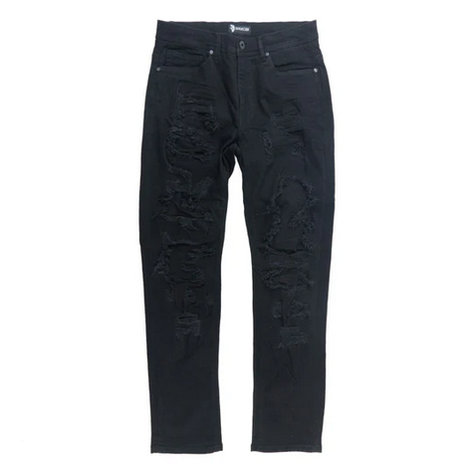 MAKOBI RIPED & REPAIR BLACK JEANS by MAKOBI