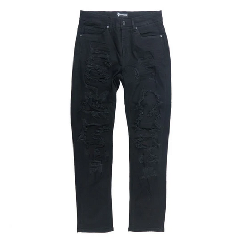 MAKOBI RIPED & REPAIR BLACK JEANS by MAKOBI