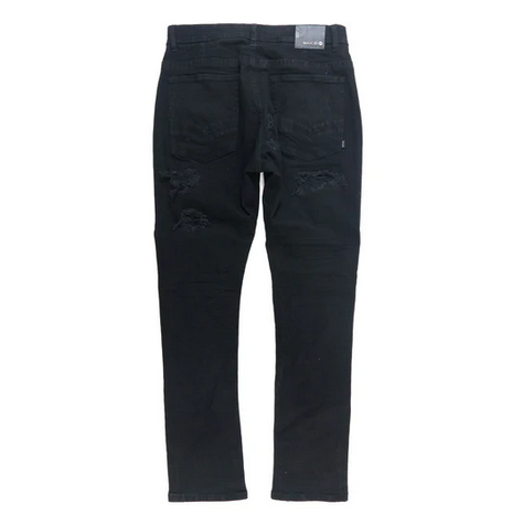 MAKOBI RIPED & REPAIR BLACK JEANS by MAKOBI