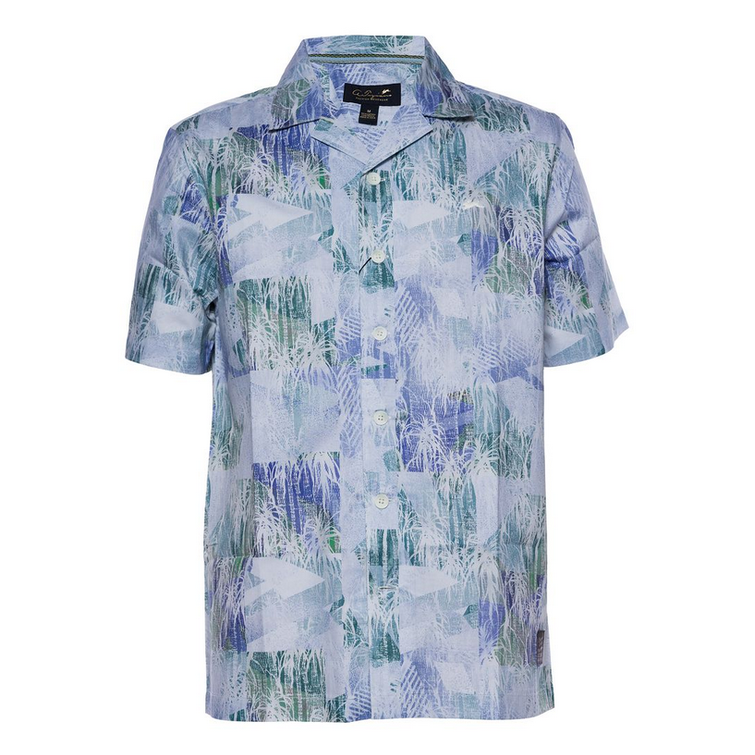 A TIZIANO  PRINTED BUTTON UP-DAWSON BLUE
