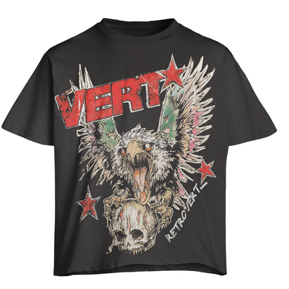 RETROVERT RED FALCON SKULL T-SHIRT-BLACK