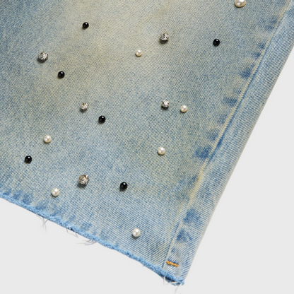 HOMME FEMME GEMSTONE DENIM SHORTS-BLUE