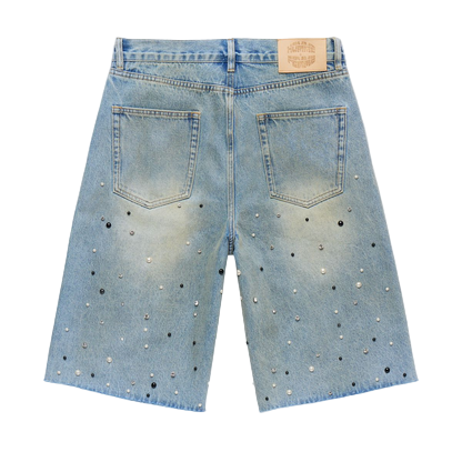 HOMME FEMME GEMSTONE DENIM SHORTS-BLUE