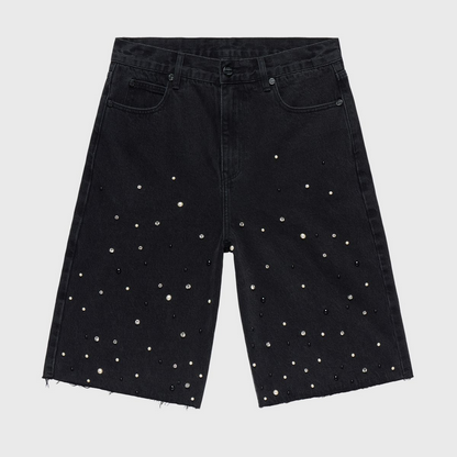 HOMME FEMME GEMSTONE DENIM SHORTS-BLACK