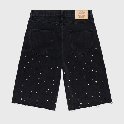 HOMME FEMME GEMSTONE DENIM SHORTS-BLACK