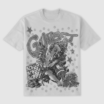G WEST RICH FOR MYSELF TEE-WHITE/GREY