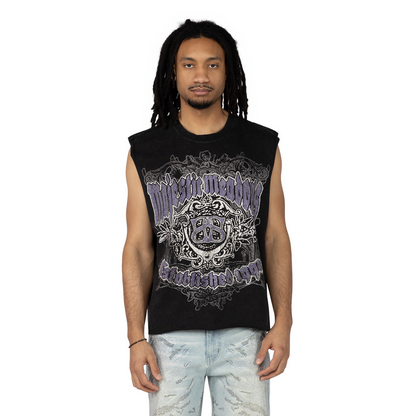 SMOKE RISE RHINESTONE TANK TOP-BLACK/PURPLE