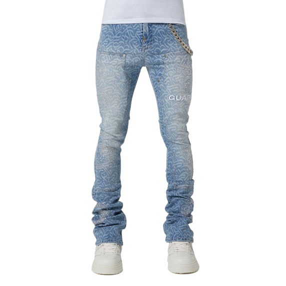 GUAPI Aqua Blue Calligraphy Denim