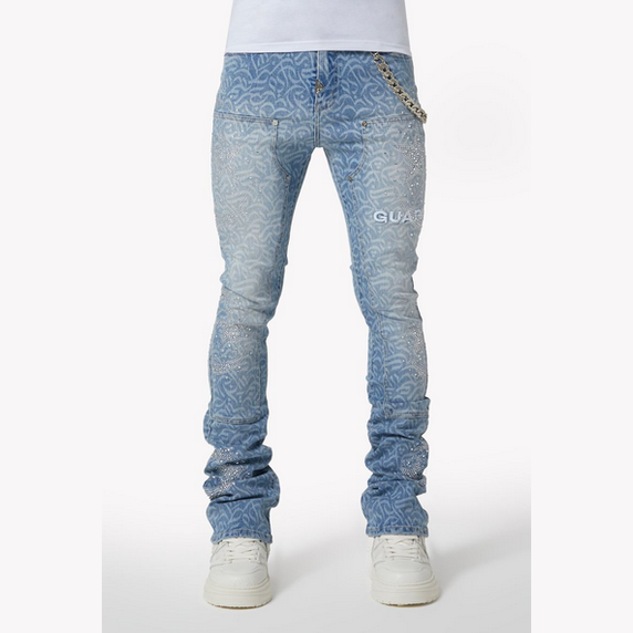 GUAPI Aqua Blue Calligraphy Denim