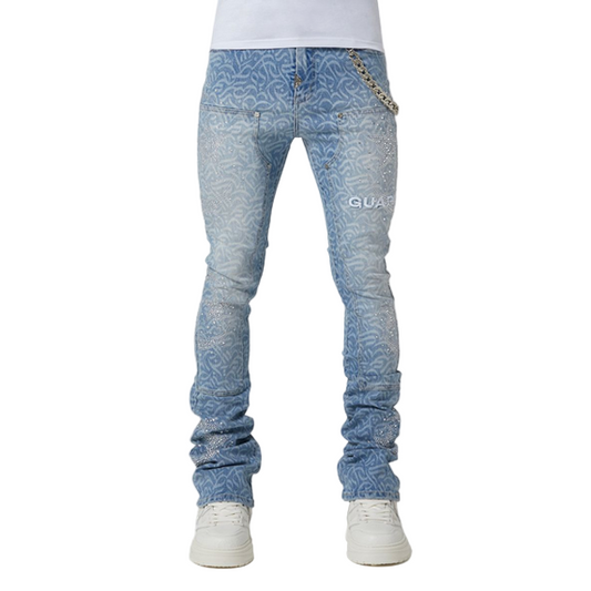 GUAPI Aqua Blue Calligraphy Denim by GUAPI