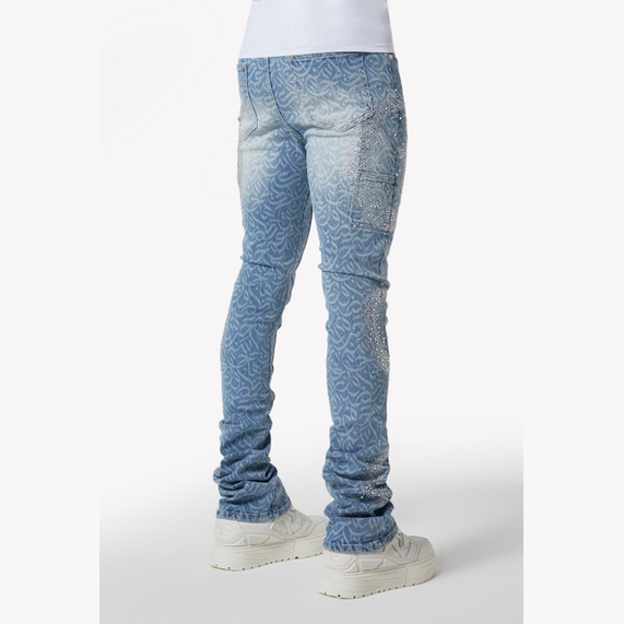 GUAPI Aqua Blue Calligraphy Denim
