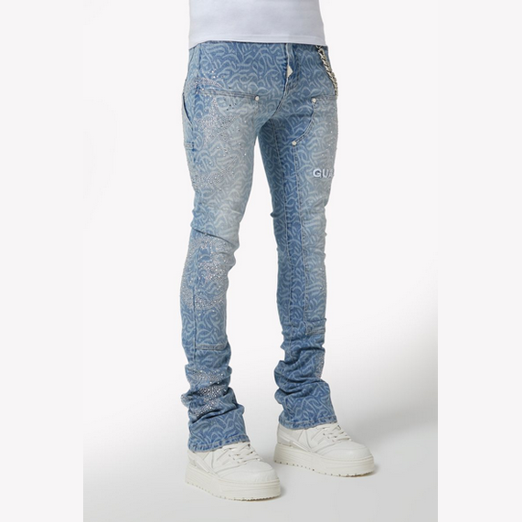 GUAPI Aqua Blue Calligraphy Denim