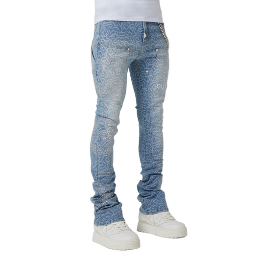 GUAPI Aqua Blue Calligraphy Denim by GUAPI