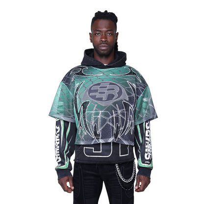 SMOKE RISE FIELD FLEECE 2FER HOODIE-GREEN