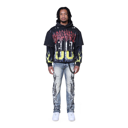 SMOKE RISE UNBREAKABLE 2-FER HOODIE-BLACK/RED