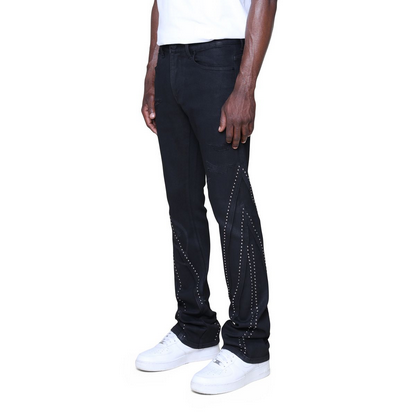 SMOKE RISE BARBWIRE RHINESTONE JEAN-GLOW BLACK