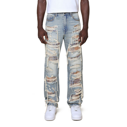 SMOKE RISE GRANDEUR PLAID JEAN- MUNICH BLUE
