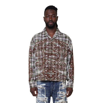 SMOKE RISE GRANDEUR PLAID WOVEN SHIRT-GREEN