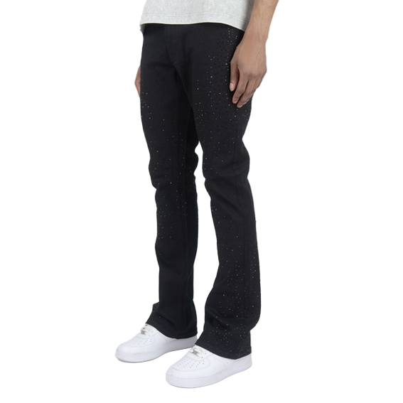 ROAR DENIM RHINESTONE STACKED JET BLACK