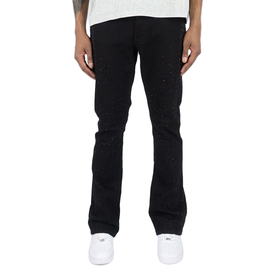 ROAR DENIM RHINESTONE STACKED JET BLACK