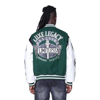 SMOKE RISE LEGACY WOOL VARSITY JACKET-GREEN by SMOKE RISE