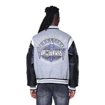 SMOKE RISE LEGACY WOOL VARSITY JACKET-GREY by SMOKE RISE