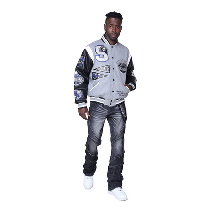 SMOKE RISE LEGACY WOOL VARSITY JACKET-GREY by SMOKE RISE