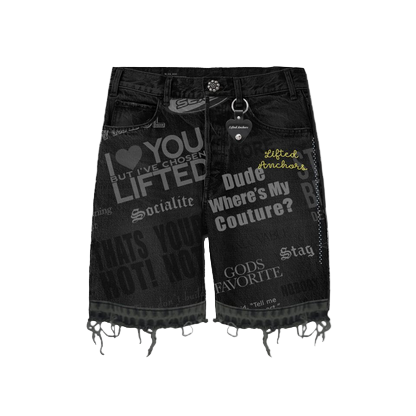 LIFTED ANCHORS "Y2K" DENIM SHORTS-BLACK