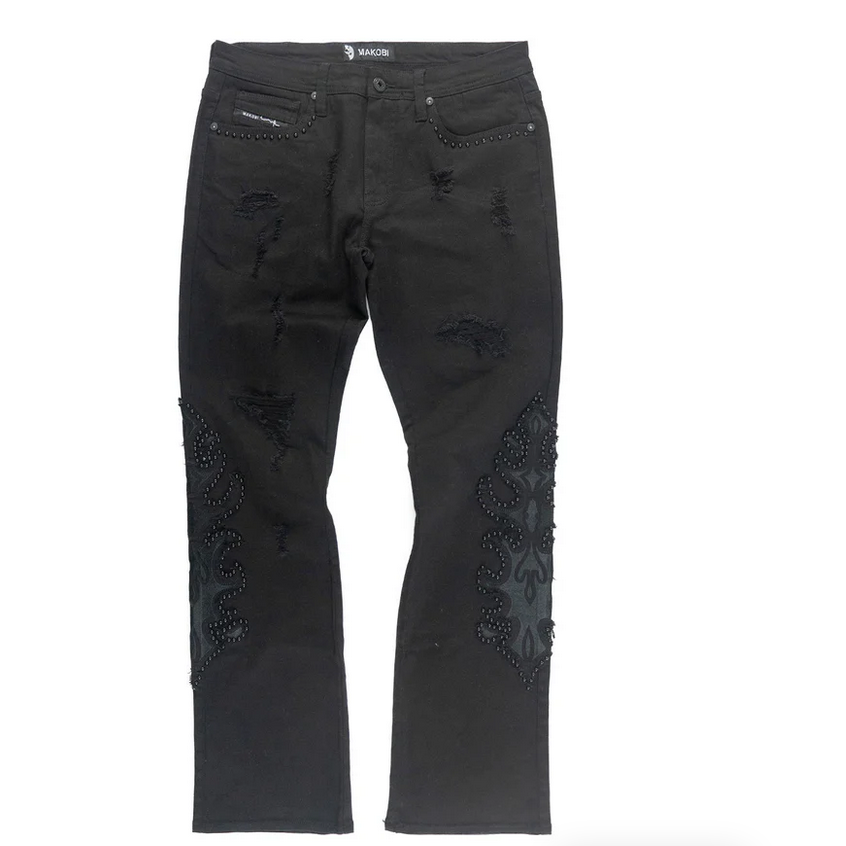 MAKOBI SPIKE DENIM PANTS-BLACK