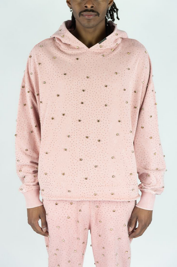 REBEL PULLOVER HOODIE ROSE GOLD STONES