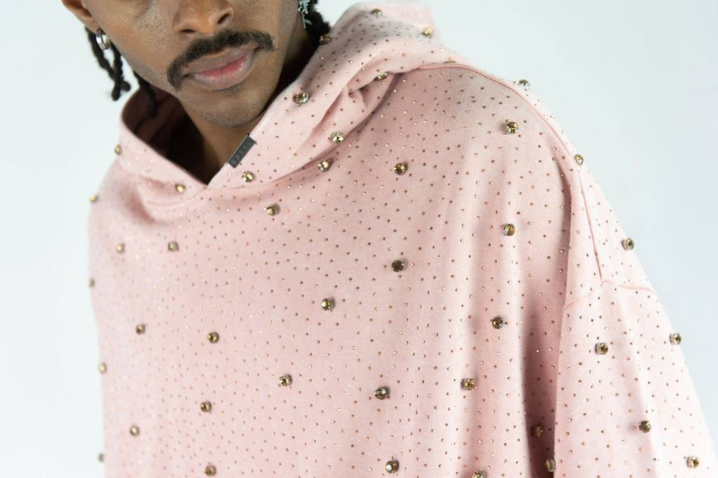 REBEL PULLOVER HOODIE ROSE GOLD STONES