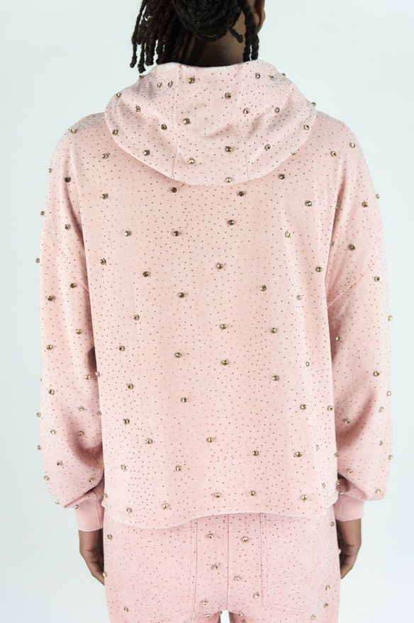 REBEL PULLOVER HOODIE ROSE GOLD STONES