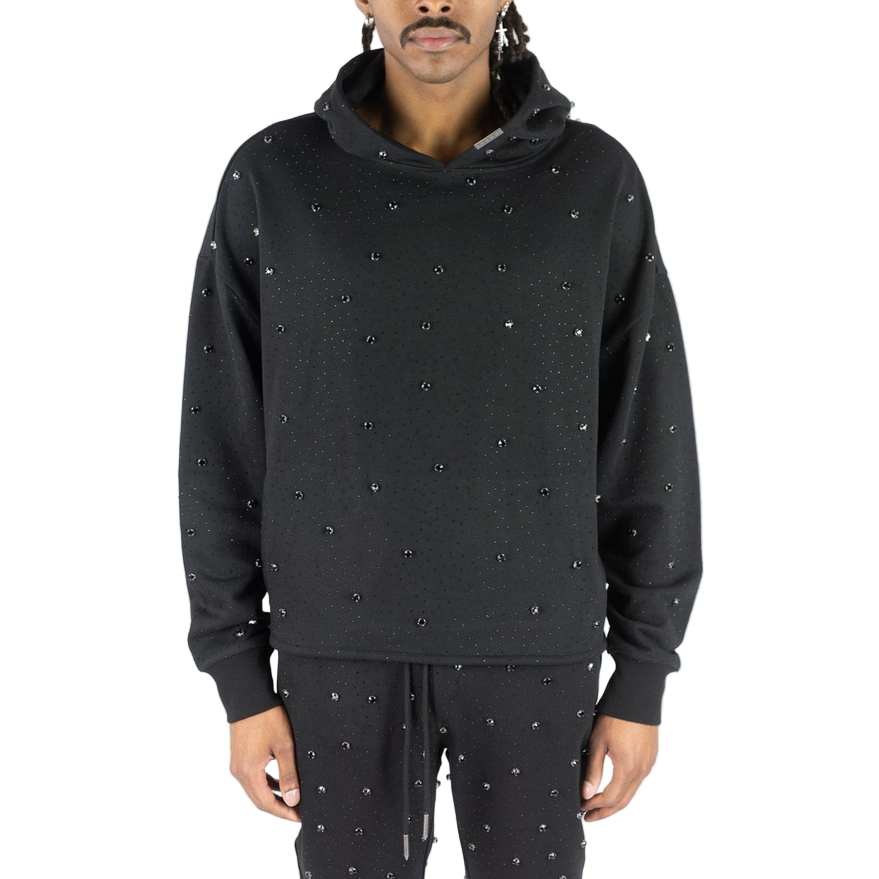 REBEL PULLOVER HOODIE GLOSS JET BLACK STONES